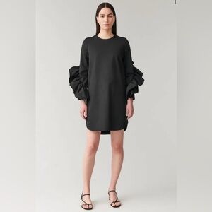 COS Ruffle Sleeve Mini Cotton Black Dress Size 12